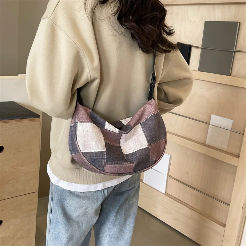 leisure wrap new model New trend Casual Denim Fashionable Versatile Plaid Large capacity Shoulder Women s handbag Trendy Travel Personalized Messeng