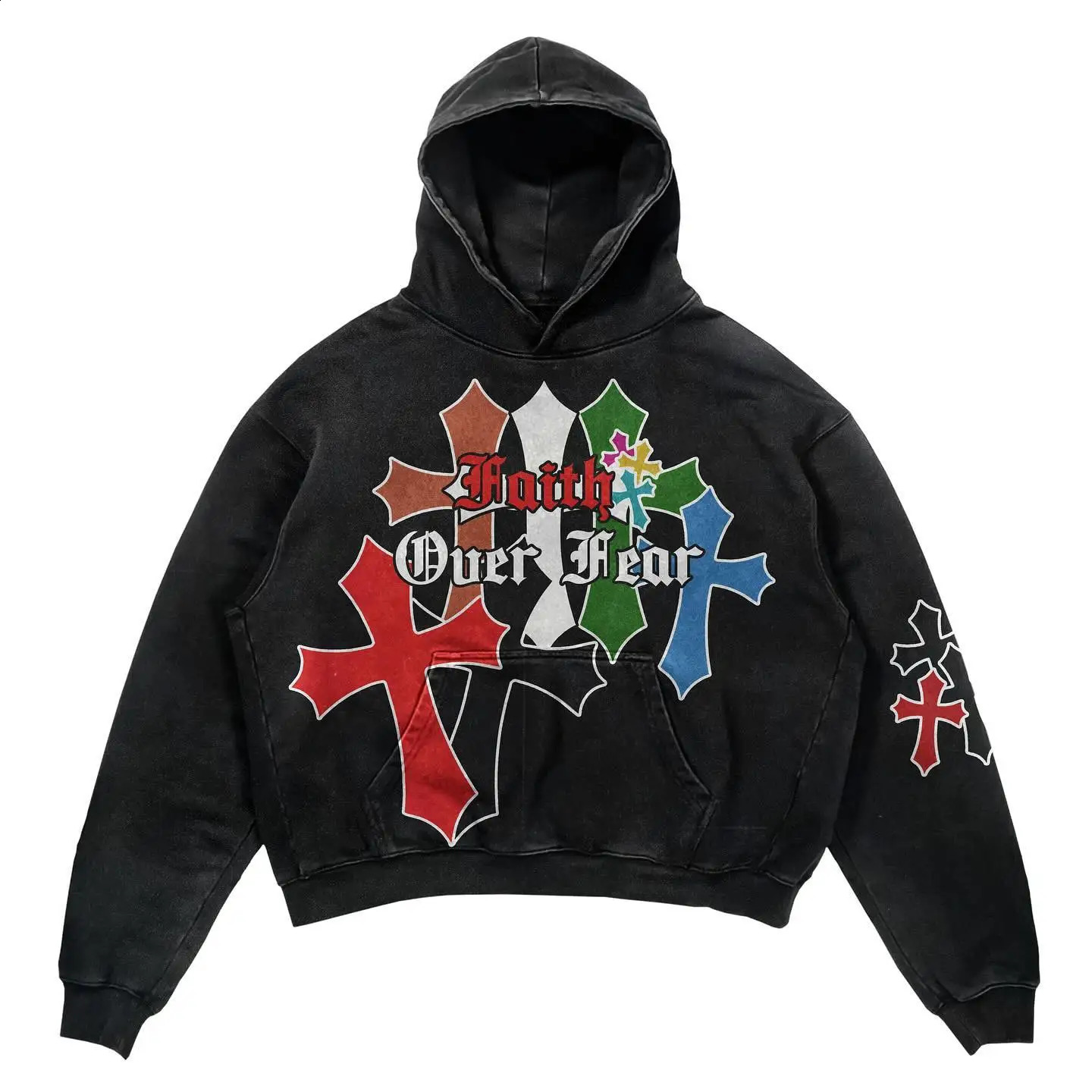 Gothic Hoodie Cross Skull Pattern Print Oversized Loose Sweatshirt Y2k Pullover Fashion Hip Hop Streetwear Men Clothing 250819