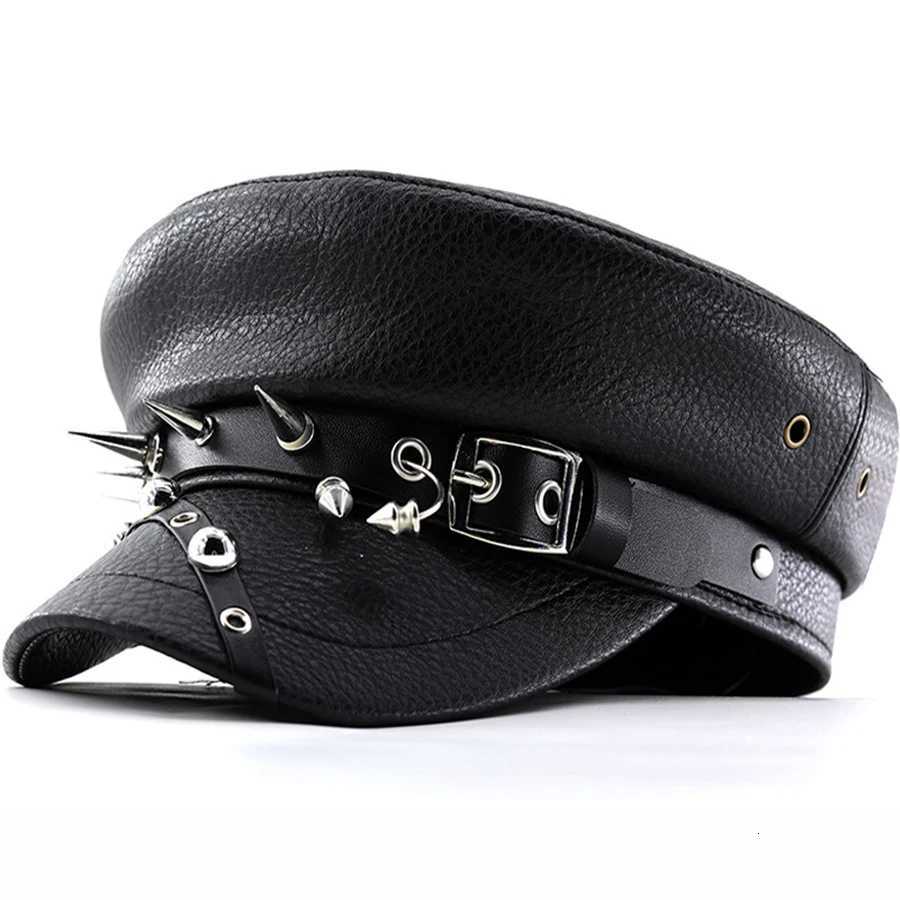 Womens Trend Beret Black Pu Leather Flat Top Fabric Military Cs Womens Accessories XJ250823