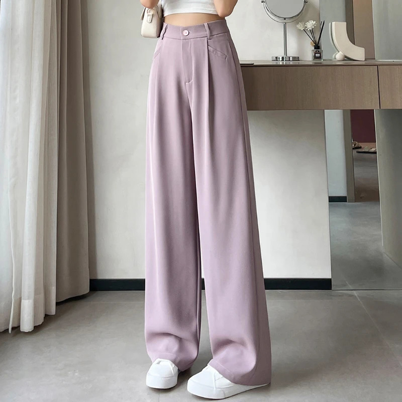 Spring Summer Purple Wide Leg Suit Pants for Women High Waist Loose Straight Casual Slim Fit Trousers Female 250823