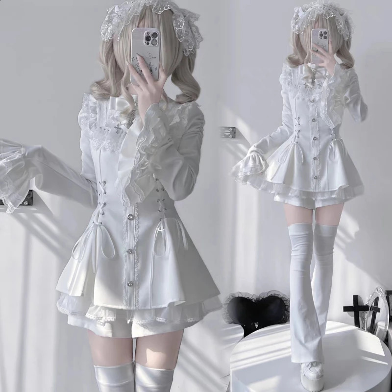 Japonais gothique lolita robe set femmes harajuku y2k arc en dentelle volants collier mini robes femelle élégante fête mignon robe 2550823