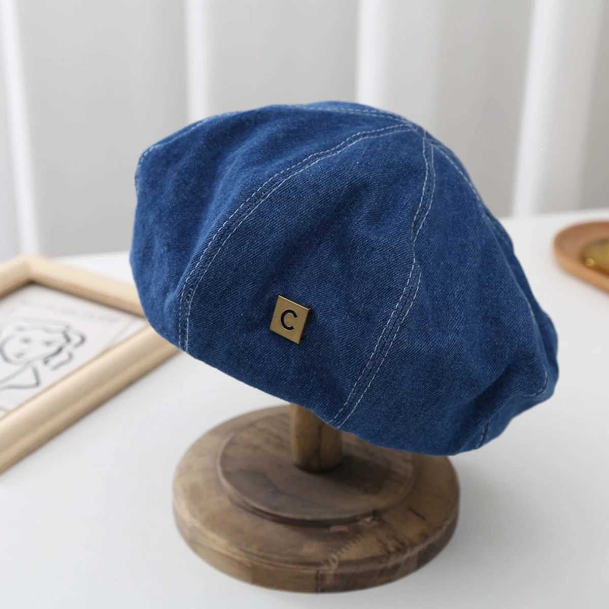 New Womens Octagon Beret Hat - Denim Adjustable Korean Fashion Flattering Face Blue Shades for Spring Summer XJ250823