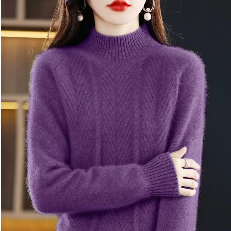 Cashmere sweater women pullover autumn and winter casual half high neck solid long sleeve knitted sweater pullover female top250823