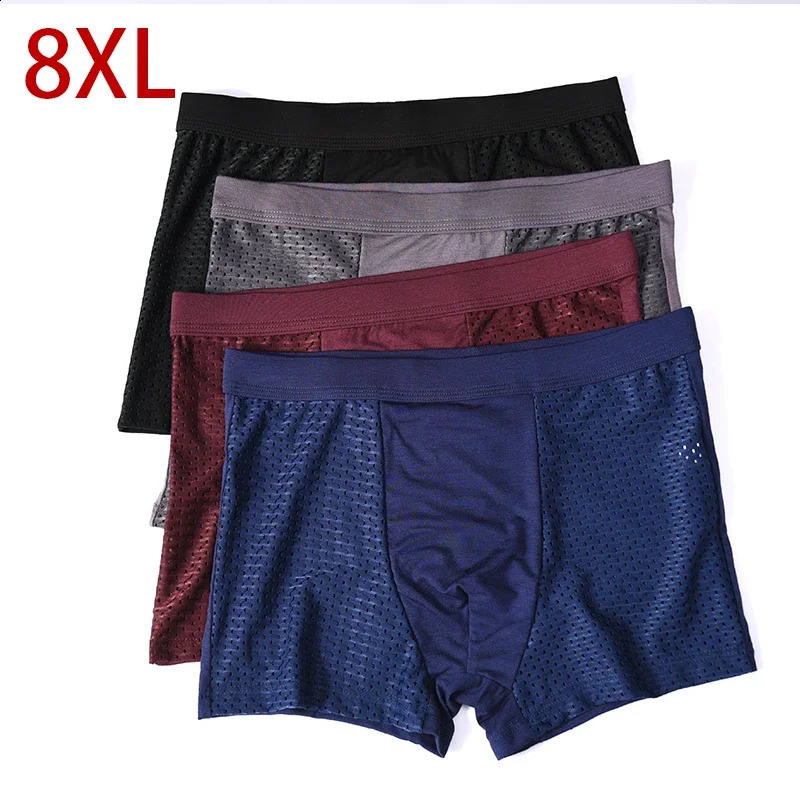 Plus Size 8XL Mens Underwear Bamboo Fiber Breathable Boxer Shorts Anti Chafing Solid Panties 4 Pack Moisture Wicking Underpants 250823