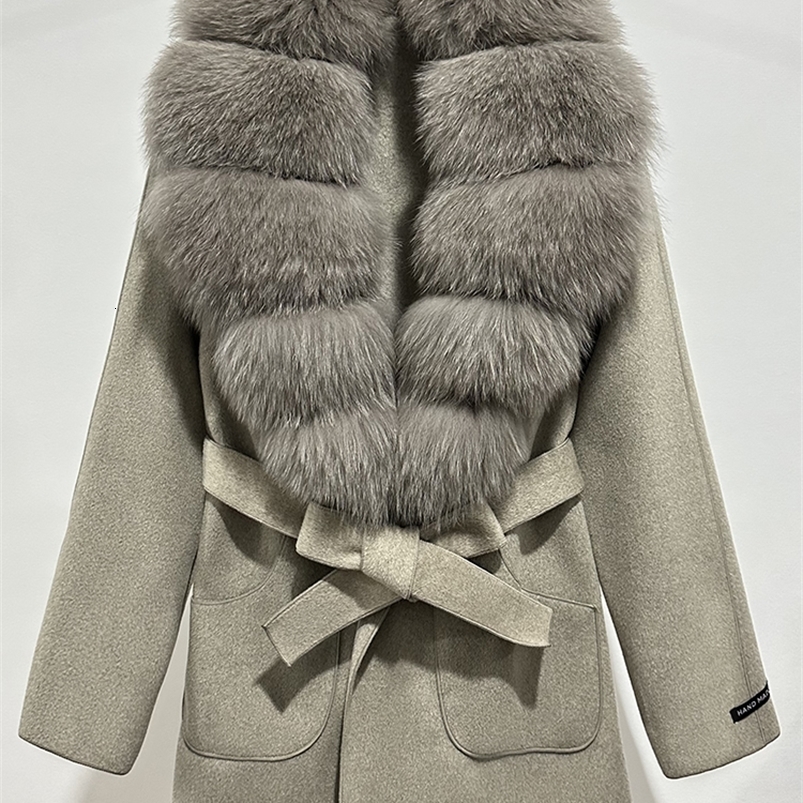 OFTBUY Autumn Winter Top Clothes 100% Wool Coat Women Fashion Real Fox Fur Collar Woolen Jacket Natural Fur Overcoat Female250822