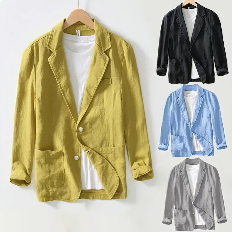 Stylish Retro Linen Blazer for Men Casual Business Formal Wear Youthful and Loose Suit Jacket -70% Linen 30% Cotton -8 Colors250822