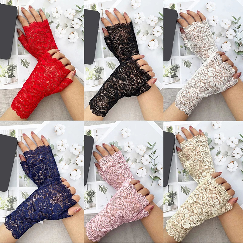 Womens Sexy Lace Gloves Sunscreen Short Fingerless Driving Cycling Spring And Summer Mittens Accessories 250811