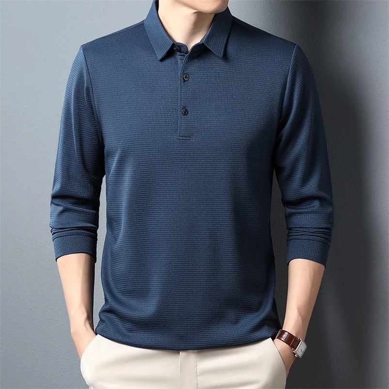 Mens Business Fashion Casual Long Sleeved Shirt Solid Color Polo Shirt Fashionable Breathable Comfortable Versatile Top250822ww