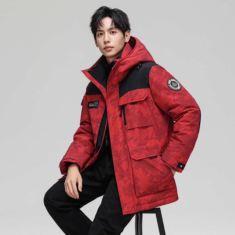 Men's White Duck Down Jacket Cargo Design Warm Hooded Thick Puffer Coats Couple High Quality Overcoat Thermal Winter Parka Streetwear