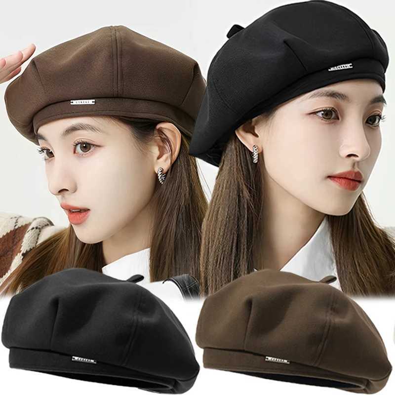 Korean Classic Premium Feel Black Berets Spring Autumn Thin Solid Color INS Trend Versatile Painter Hat Simple Cs for Women XJ250823