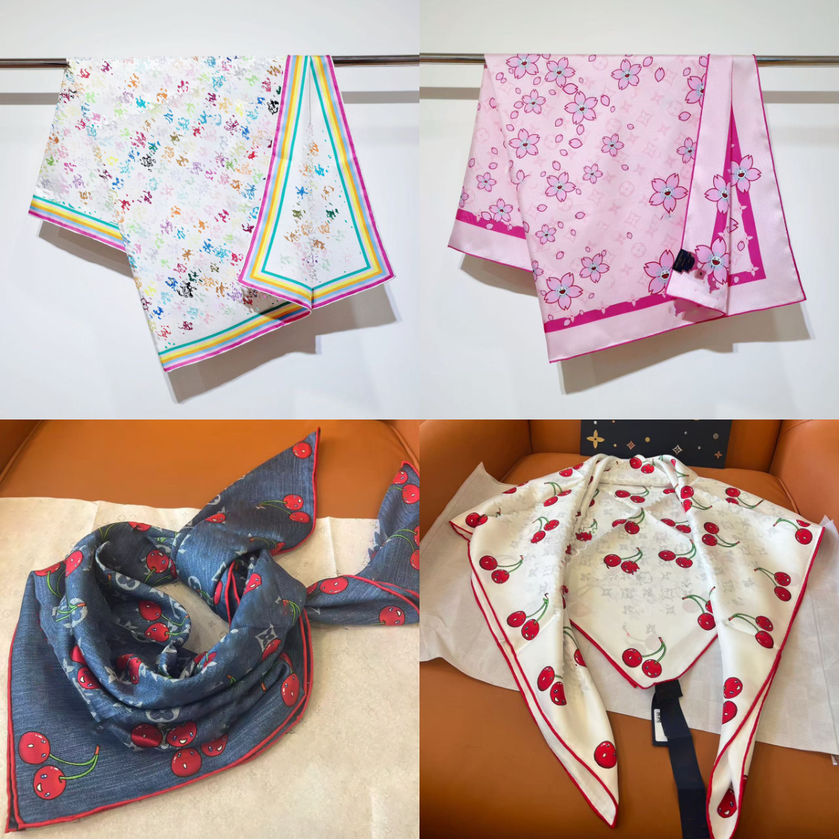 Designer coloré citrouille à pois écharpe de luxe en soie pour femmes cou marque carré imprimé sac écharpes cheveux minces foulards bandeau longu