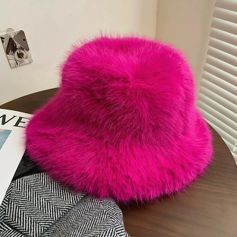 Big Fluffy Faux Fur Bucket Hats for Women Plush Fishermans Hat Winter Warm Fashion Colorful and Gorgeous Party Hat 250821