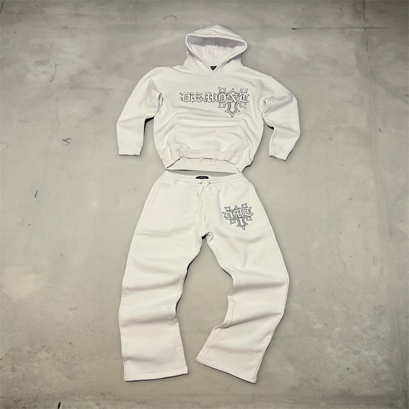 Y2K Men Vêtements Lettre surdimensionnée Sweat à capuche imprimé ensemble HARAJUKU Retro Streetwear Femmes Gothic Couple Pantalon décontracté Swe