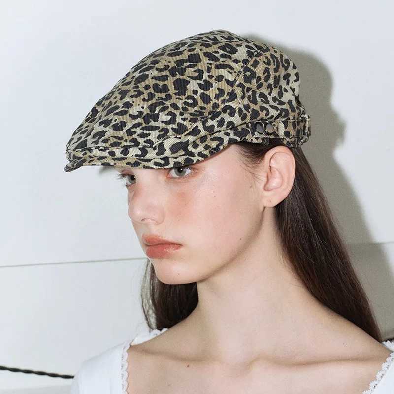 New Retro Leopard Print Beret Spring and Summer Vintage Men and Women Literary Painter Hat Casual Sunshade Short Brim Forward XJ250823