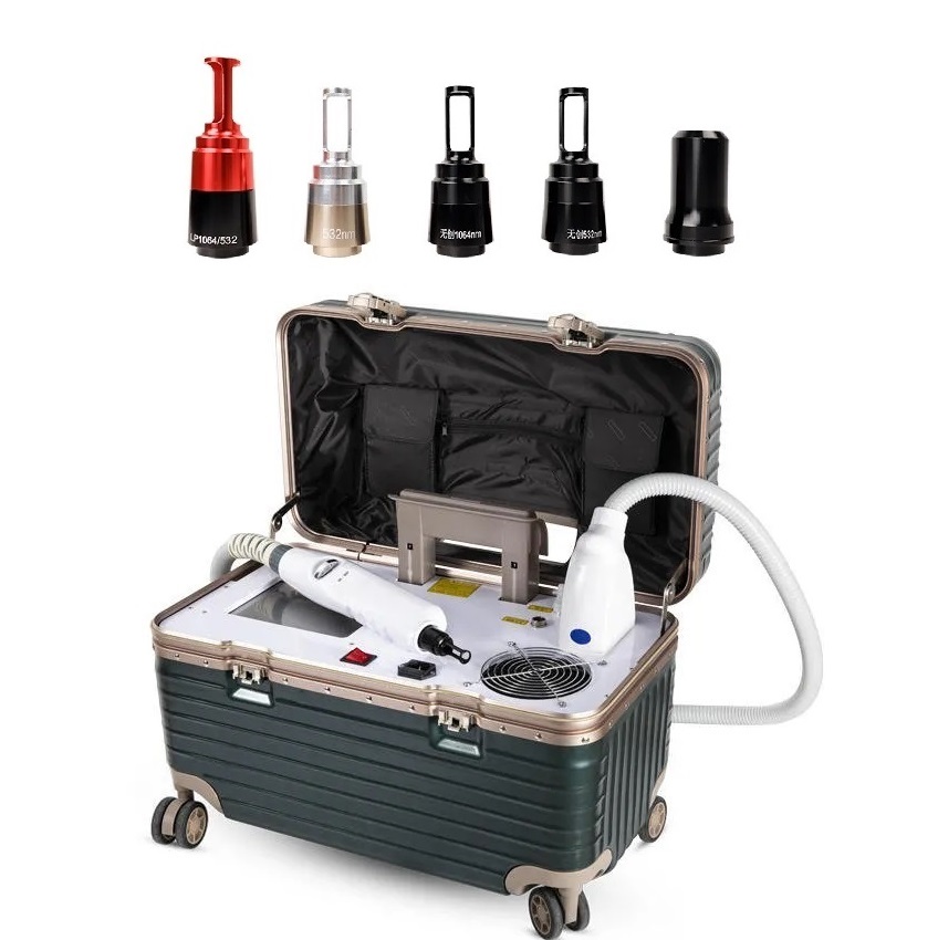 Suitcase Tattoo Removal ND Yag Pico Laser Spot Eliminate Carbon Fiber Stripping Red Aiming Point Skin Pigment Removal Machine