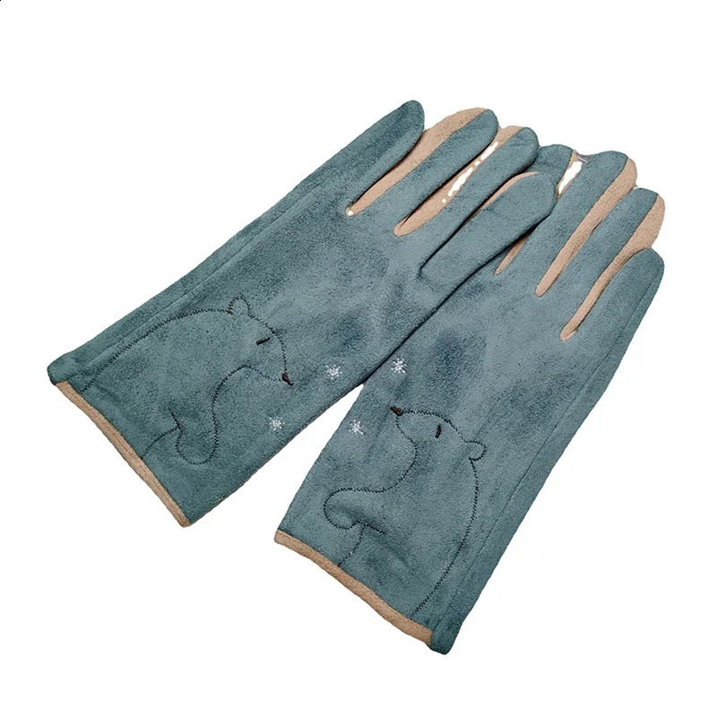 Women Winter Plus Velvet Thick Warm Suede Leather Touch Screen Mittens Female Lovely Cartoon Cat Bear Cycling Driving Gloves D92 250811