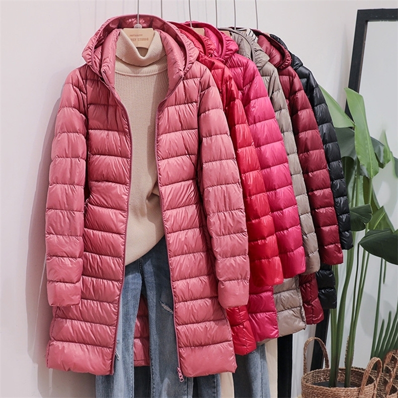 Korean Fashion Slim Remove Hooded Parka Fashionable Outerwear Winter Womens Down Jackets Long Light Thin Coat Puffer Jacket250822