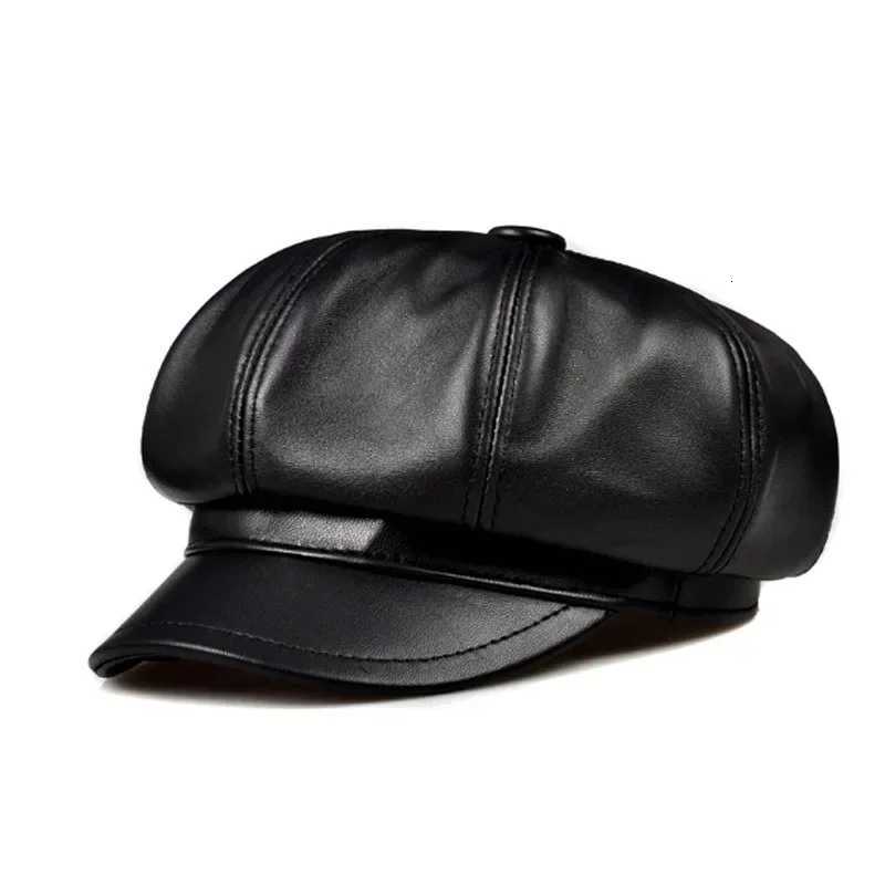 Retro Octagonal Real Leather Hat Mens Sheepskin Leather Beret Casual Fashion Student Tongue C Snback Cs For Men XJ250823
