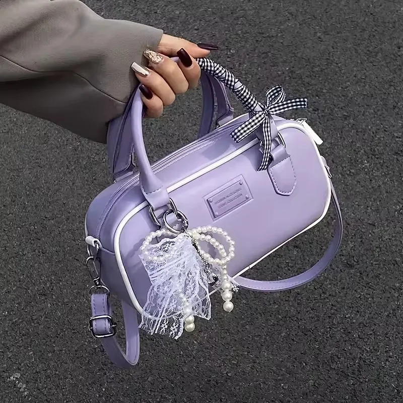 Spring And Summer Women Bag Korean Style Fashion Small Handbag Boston Bag Versatile Commute Crossbody Bag Purple 250818