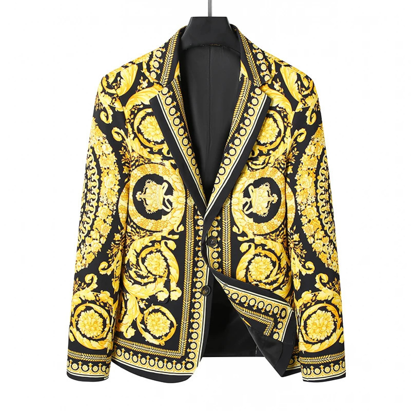 y Gold Floral Black Blazer Jacket High Quality Men Women Lapel Baroque Suit for Wedding Party Prom 250822