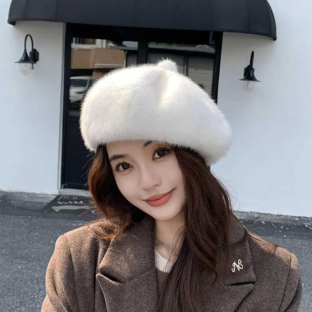 faux mink fur berets winter warm women mink plush hat elegant la beret hat artist painter c thick warm pumpkin beanies c XJ250823