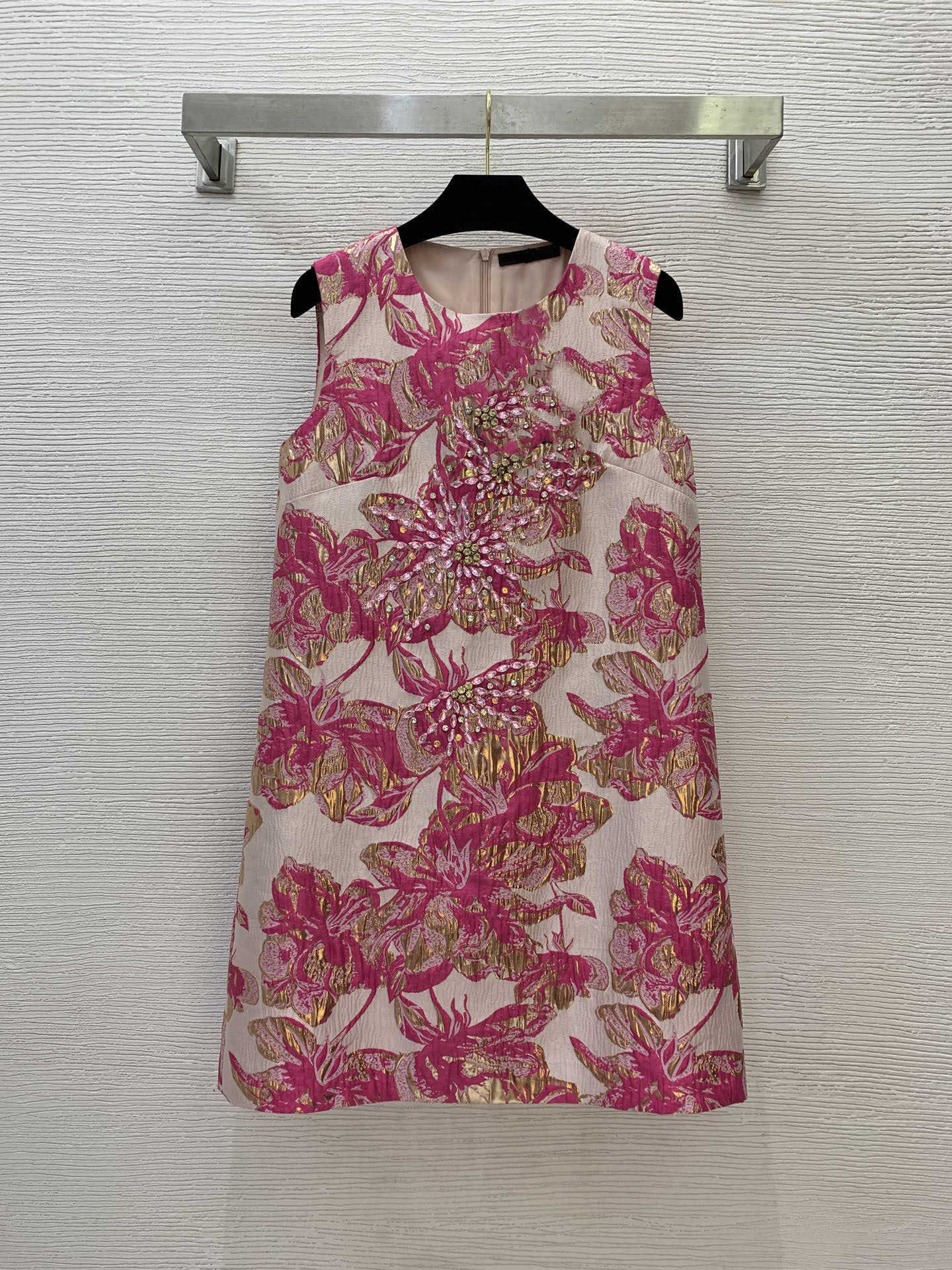 Plus size dress designer women Diamond Beaded decoration A-line dress Jacquard fabric sleeveless party fashion dresses