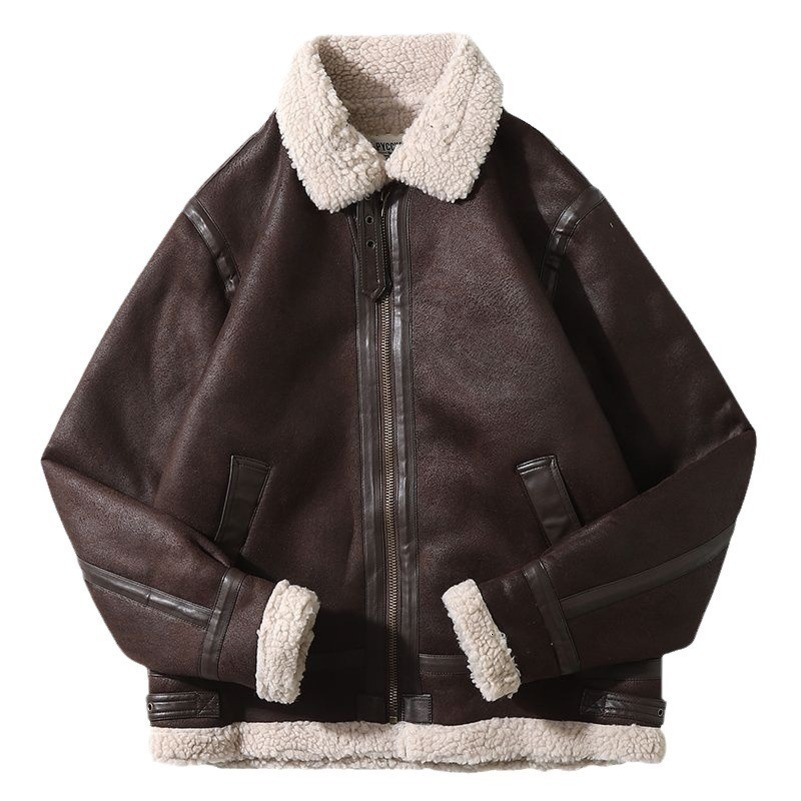 Mens Winter Leather Jacket Sheepskin Shearling Genuine Rock Jackets High Quality Male Coats w250822