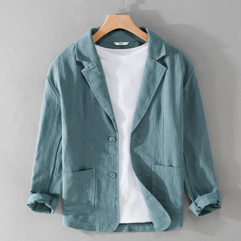 Y803 Spring Autumn Good Quality Linen Blazer For Men Business Casual Solid Color Simple Double Buttons Thin Male Suits Jackets250822