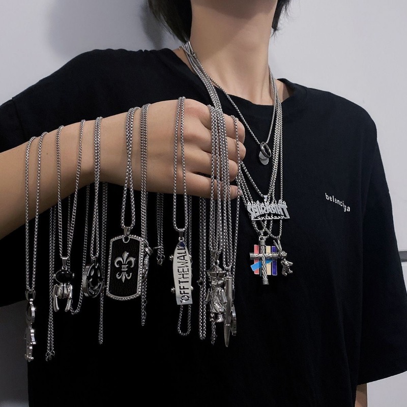 90 style mix Men Stainless Steel Charm Hip-Hop Pednant Skateboard Glasses Little Rabbit Necklace Silver Pendant Necklace Necklace Jewelry