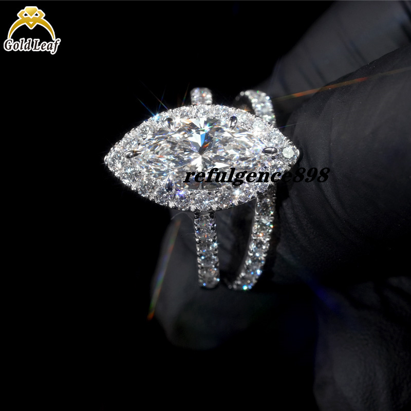 Certification Goldleaf Jewelry IGI 10k 18k Bague de coupe marquise en or blanc 1CT 2CT D VVS de Wedding Lab Grown Diamond Ring