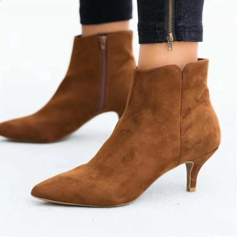 Heel Women Boots Black Ankle Boots Leopard Snake Print Women Shoes for Women Pointed Toe Thin Heel Botas Mujer 250821