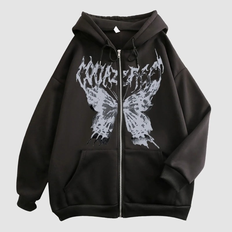 Hoodie jacket mens fun skull butterfly zipper hoodie loose and comfortable sports shirt long sleeved top250822