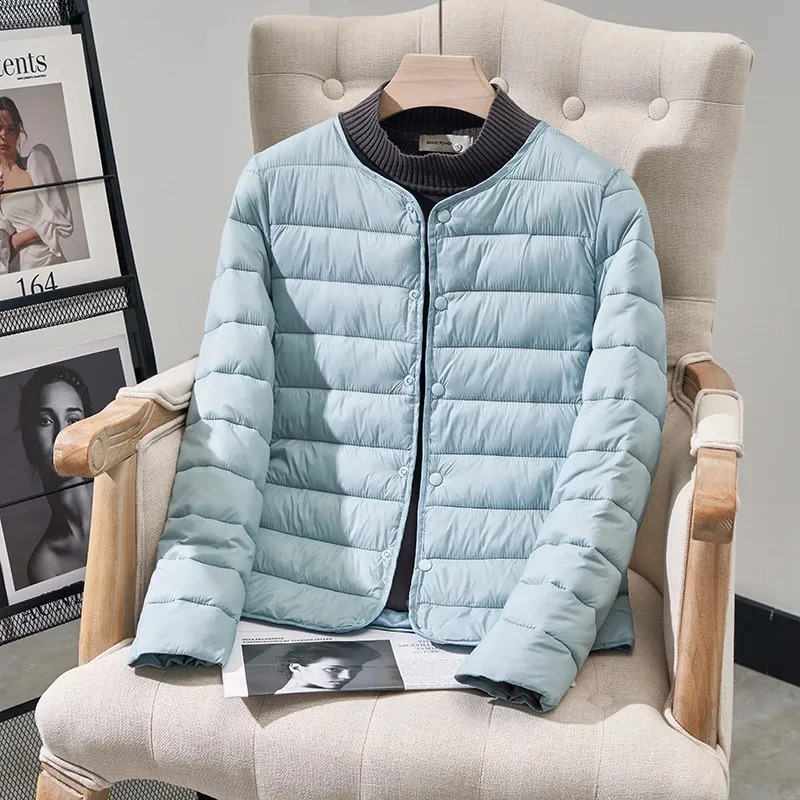 Womens Winter Parka 2025 Hooded Round Neck Down Cotton Jacket Ladies Korean Version Lightweight And Thin Loose Female Outerwear250822