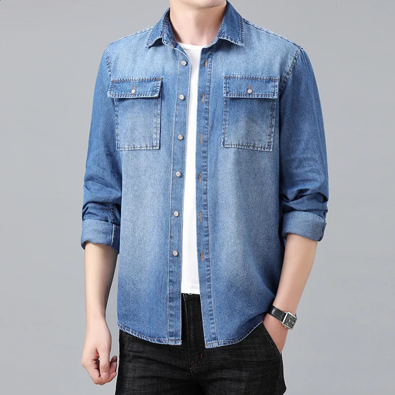 Spring Autumn Fashion Cotton Denim Shirts Men Casual Long Sleeve Hight Quality Male Solid Color Jean Streetwear 250823