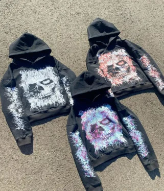 2025 American retro couple sweatshirt Gothic skull personality dark aesthetic print super large Y2K hip-hop high street hoodie 250818