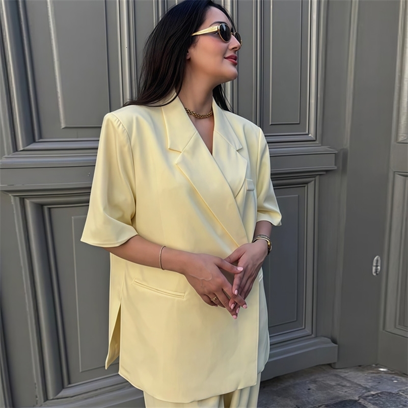 Vestes de costume pour femmes revers lâches un bouton Blazers à manches courtes 2025 Été élégant Lady Office Outwear Street250822