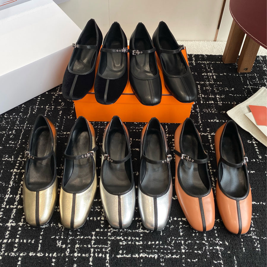 Toes de qualité supérieure Real Leather Ballet Flats avec une sangle Mary Jane Chaussures Locons basses Ballerina Chaussures Chaussures de concep