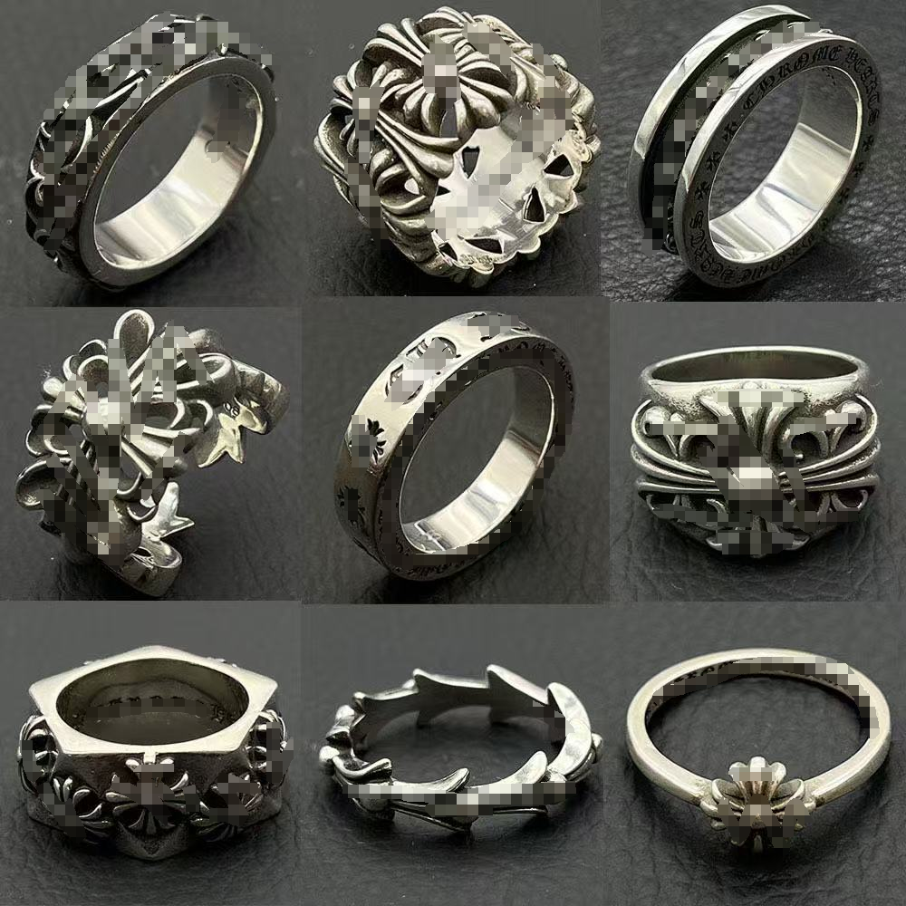 Luxury Designer Chromes Rings Fashion 18K Gold Plated Hip Hop Ring High quality Vintage Thai Silver Chrome Cross Open Ring Men and Women Jewelry gif