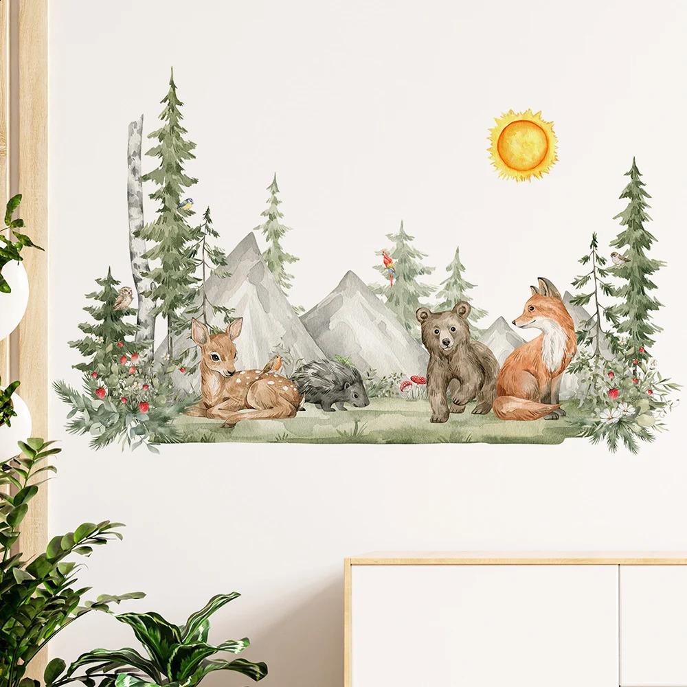 Animaux de style peint à la main Autocollants muraux de forêt pour enfants Nursery décor de chambre bébé amovibles Affiches de bricolage respectu