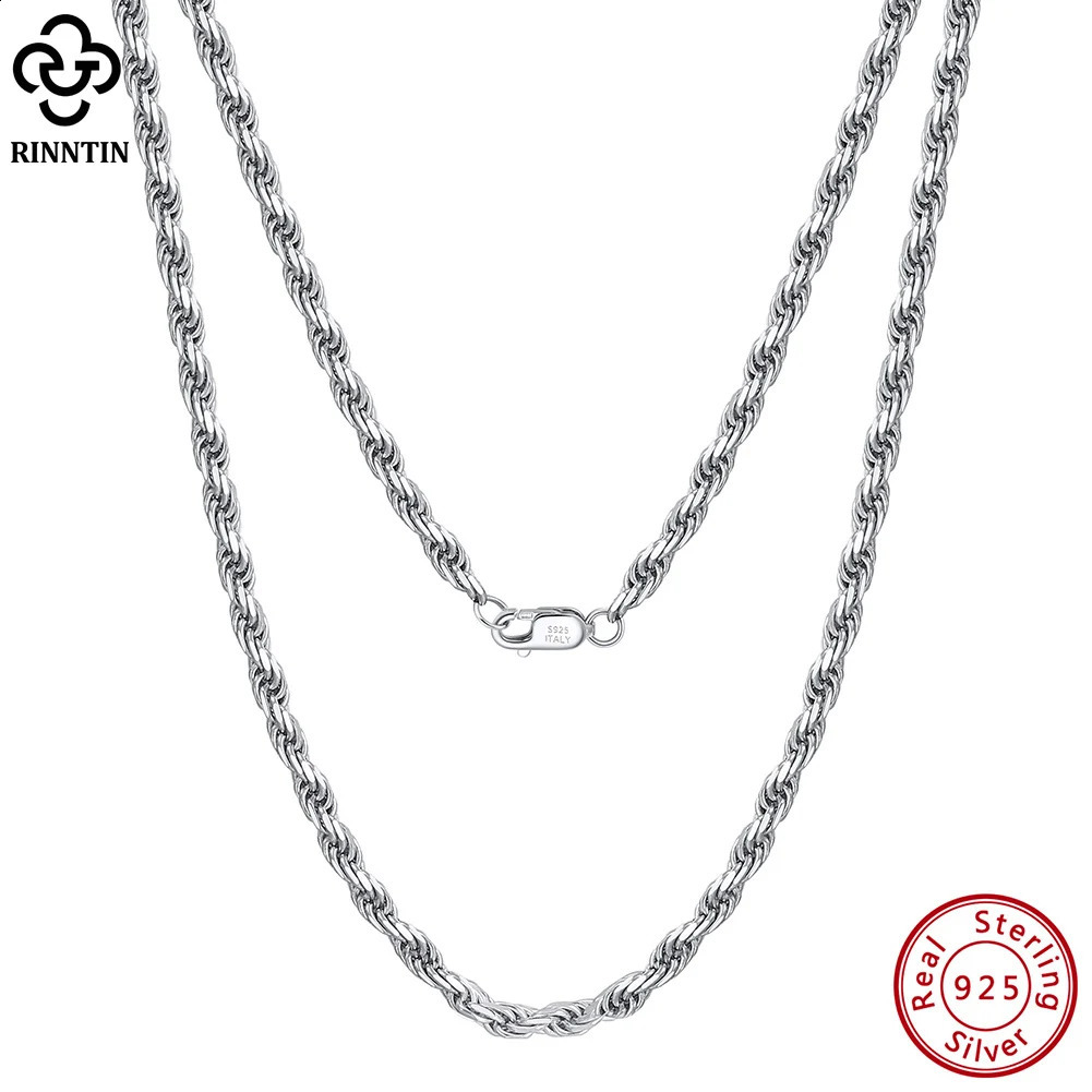 Rinntin 925 Sterling Silver DiamondCut Rope Chain Necklace For Men Women Fashion Italian Neck Jewelry SC29 250811