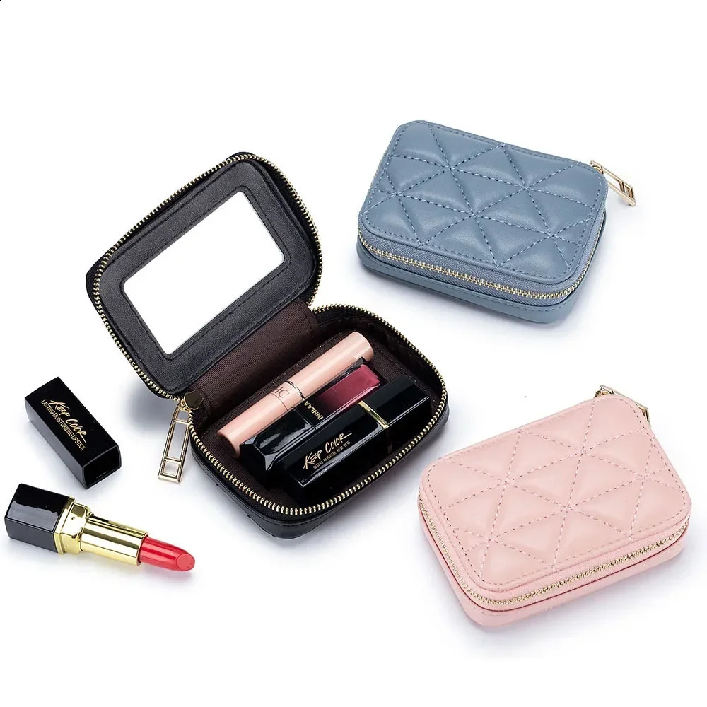 Sac de cosmétique en cuir portable mini enveloppe à lèvres à lèvres Purse à bandoulière avec miroir de maquillage 250818