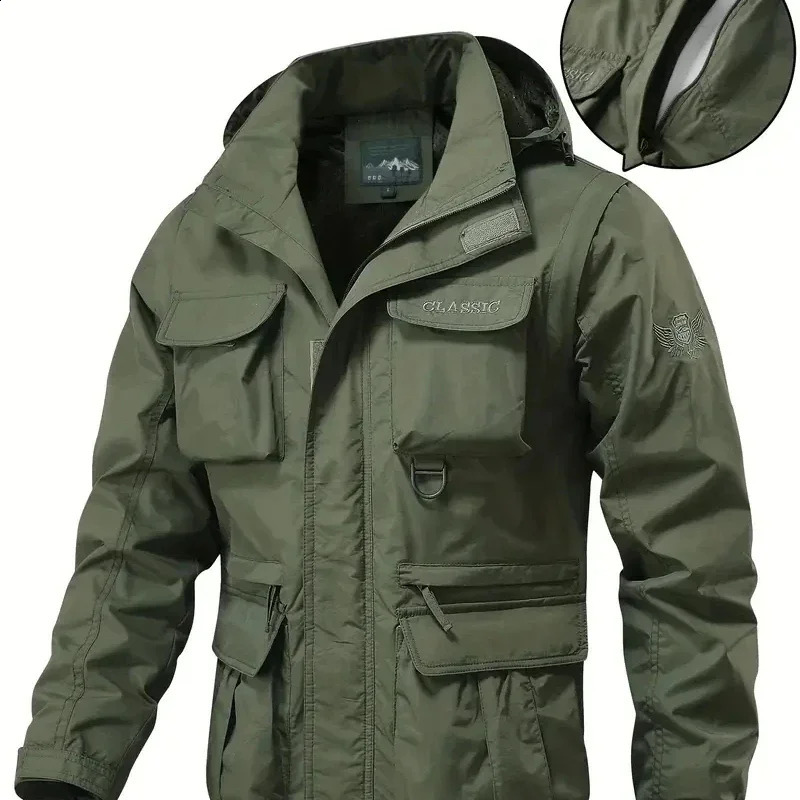Mens Casual Waterproof Multi Bag Cargo Jacket Vest Suitable for Outdoor Activities Detachable Windproof Hooded 250822
