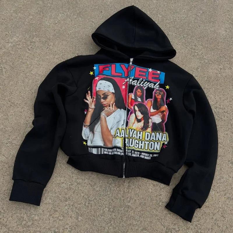 Y2K American retro oversized portrait print hoodie Harajuku Gothic fashion sweatshirt rock punk high street men hoodie 250819