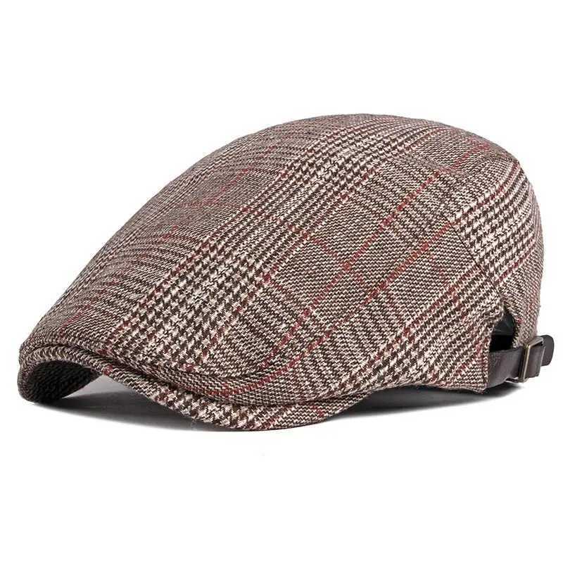 2021 Cotton Spring Autumn Plaid Newsboy Flat Peaked C Men and Women Painter Beret Hats 63 XJ250823
