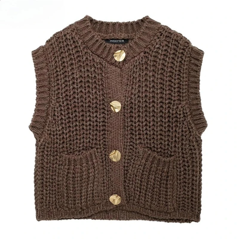 Woman Autumn Winter Knitwears Vest Womens Outerwears Sleeveless Brown Sweater Knit Women Preppy Cropped Sweaters 250815