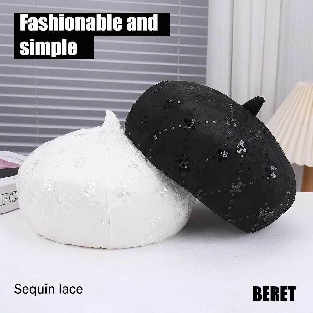 Elegant Simple Solid Color Beret Hat Breathable Comfortable Shiny Lace Outdoor Street Style Fashionable Accessory XJ250823
