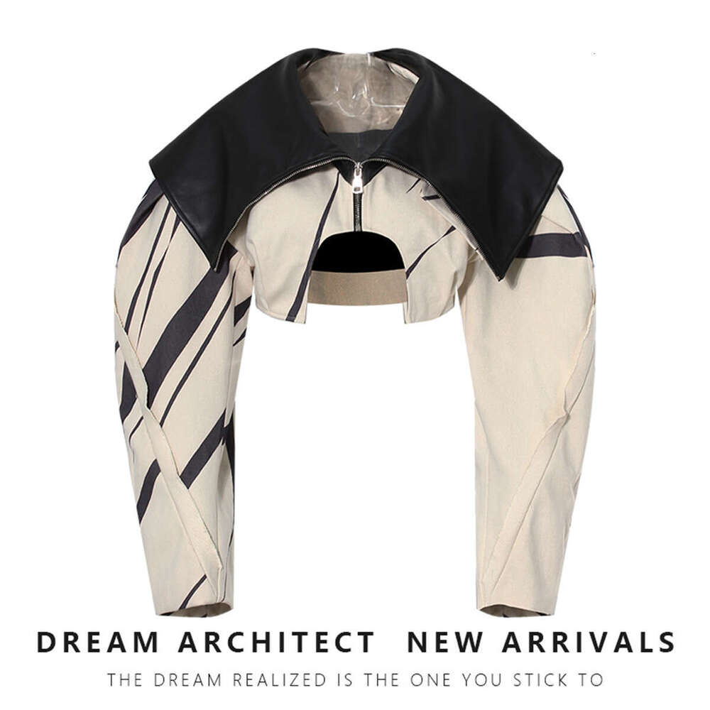 Bestseller 2025 Spring And Autumn Design Sense Niche Slimming Irregular Cool High Street Avant-Garde Patchwork Color Block Turn-Down Collar Short Ja