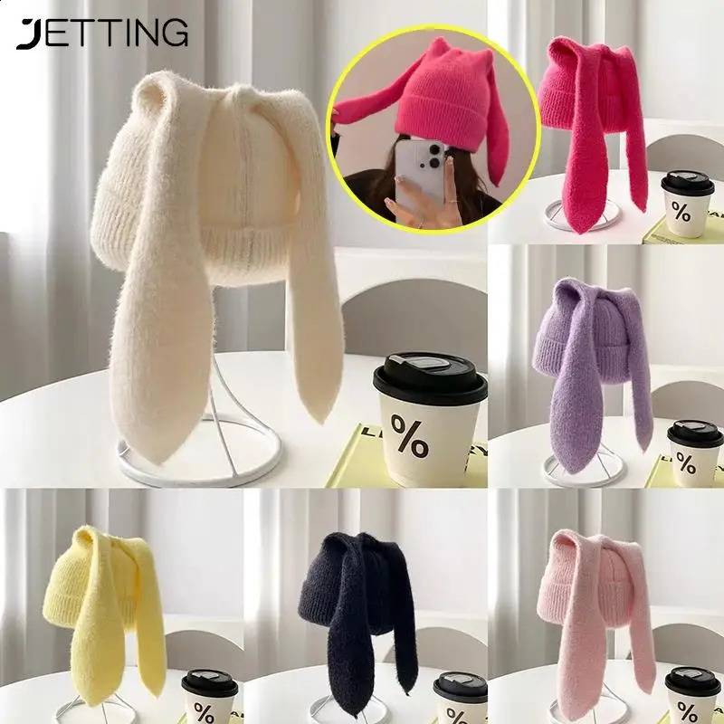 1Pc Bunny Hats Beanie Long Ear Warm Hat Crochet Knitted Hat Cute Bunny Hat Rabbit Ears Hats for Women Winter Hats Warm Caps 250818
