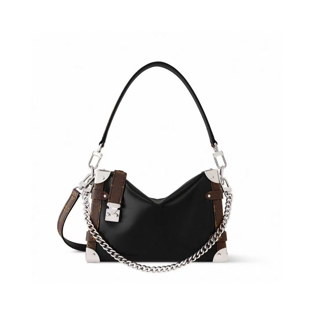Top new women's bag all leather black cowhide soft box handbag crossbody bag square box chain bag m15195