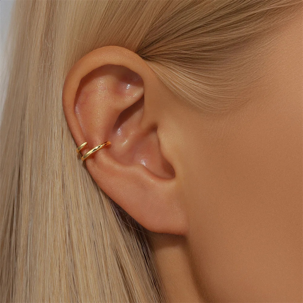 LENNIK 925 Silver Golden split left and right simple lines European and American ear clips for women without ear holes 250818
